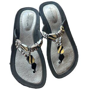 Marigo Open Toe Low Heel Sandals Black & Silver Women's Size Small
